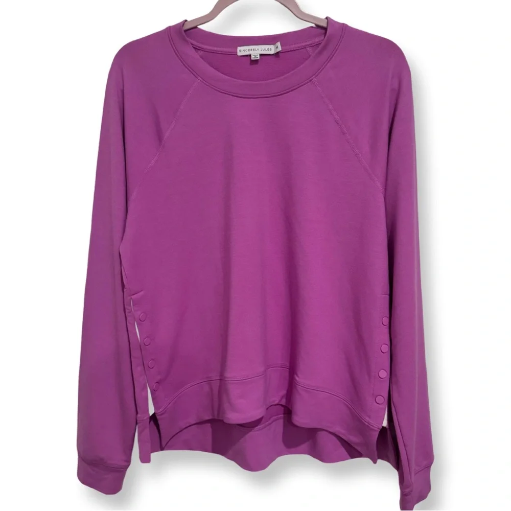 SINCERELY JULES‎ LONG SLEEVES CREW NECK SWEATER SIDE BUTTONS PURPLE SZ MEDIUM